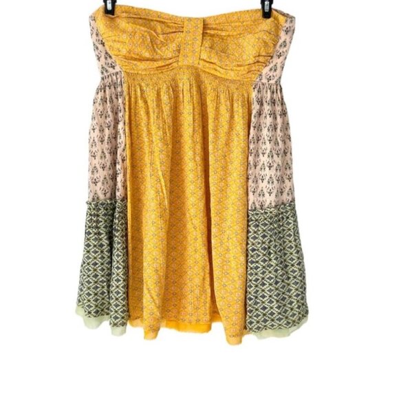 FREE PEOPLE Across The Sea Tunic Sz L Floral Yellow Green Colorblock Sweetheart - Picture 2 of 12